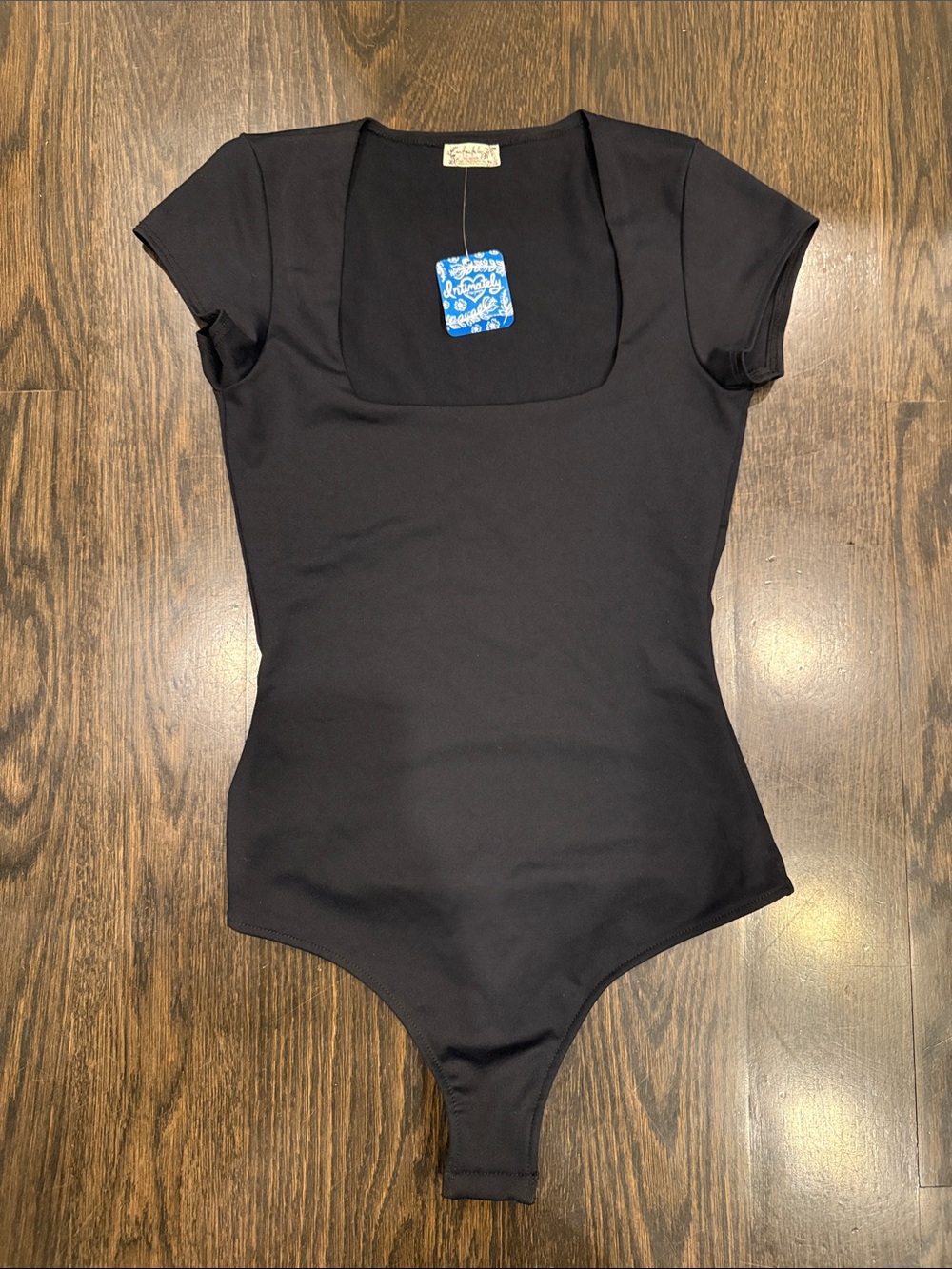 Free People Black Square-Neck Short-Sleeve Bodysuit NWT